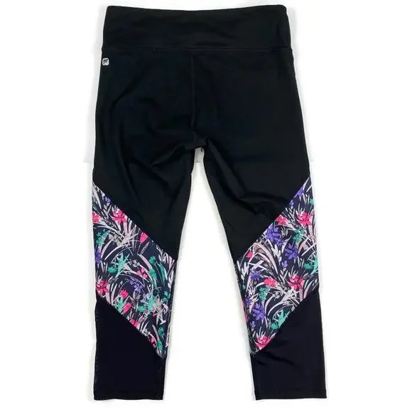 Fabletics Mesh Powerhold Capri Leggings Mid Rise Floral Black UPF 50+ Size Sm - Picture 2 of 7